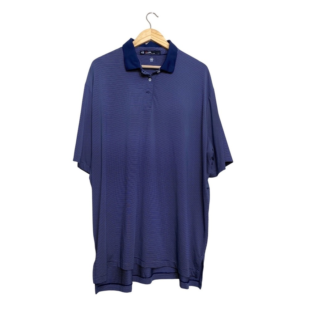 RLX Ralph Lauren Mens XXL Navy Striped‎ Golf Polo Shirt Oak Tree Logo Wicking